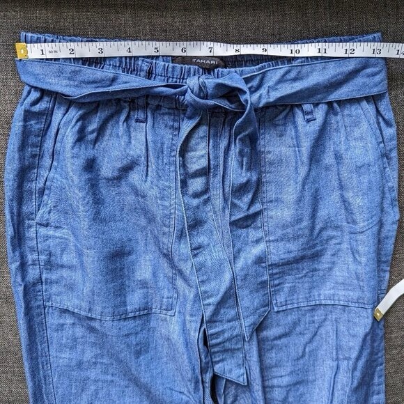 LTahari Belted Jogger Ankle Pants Blue Chambray - Picture 9 of 12